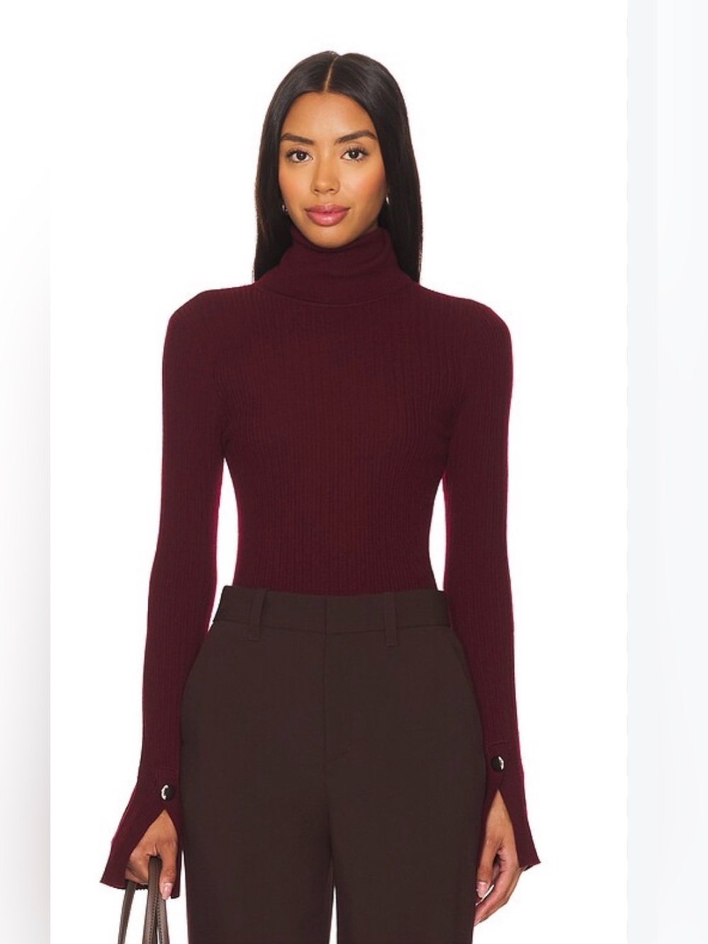 A.L.C. Jett Ribbed Turtleneck Top in Burgundy